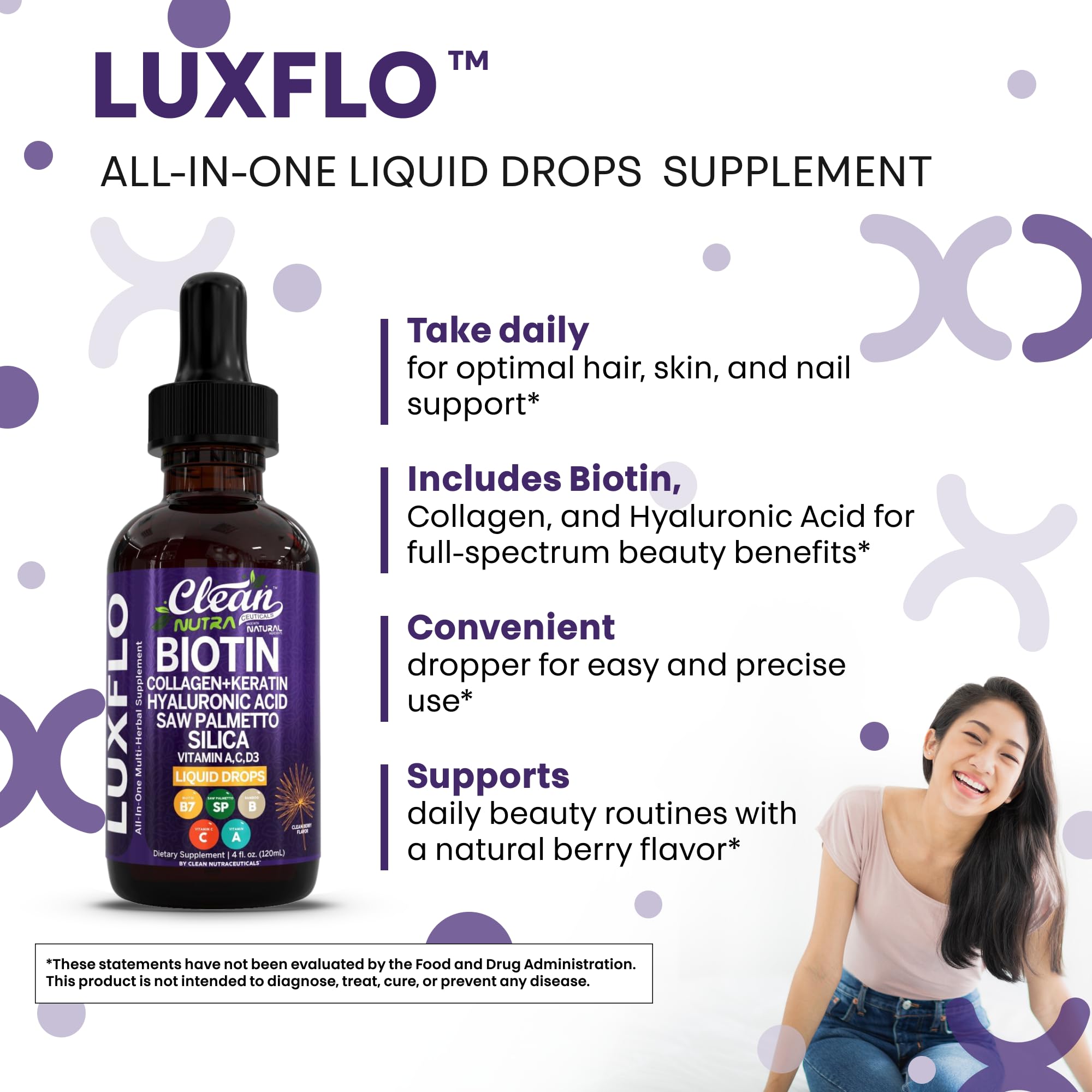 LuxFlo ingredients scene featuring bamboo extract and hyaluronic acid visuals