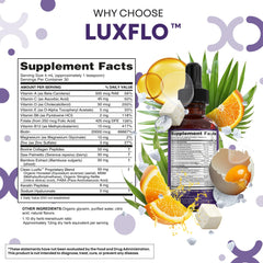 LuxFlo liquid drops held in a glass to emphasize smooth texture and absorption