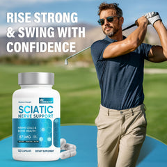 LuxHealth Sciatic Nerve Supplement capsules close-up for easy swallowing and quick nutrient delivery