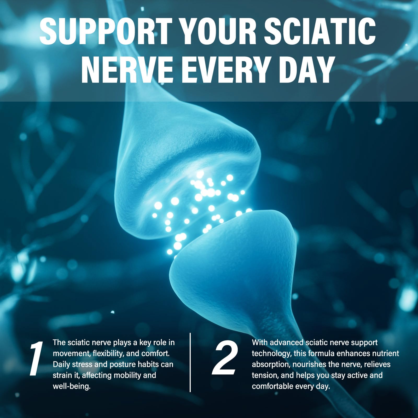 LuxHealth Sciatic Nerve Supplement bottle with ingredient panel highlighting blend