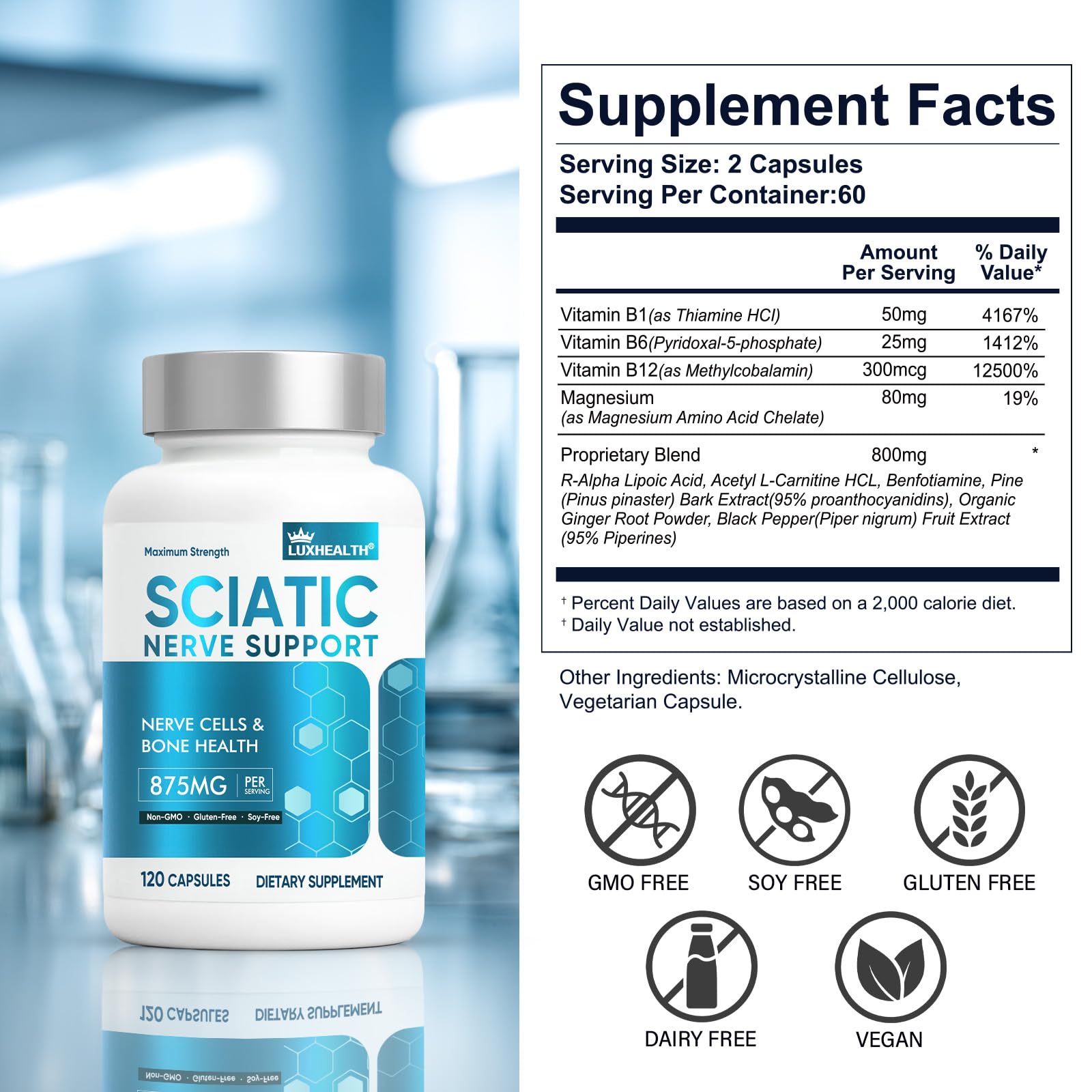 LuxHealth Sciatic Nerve Supplement capsules in a gym bag for on-the-go routine