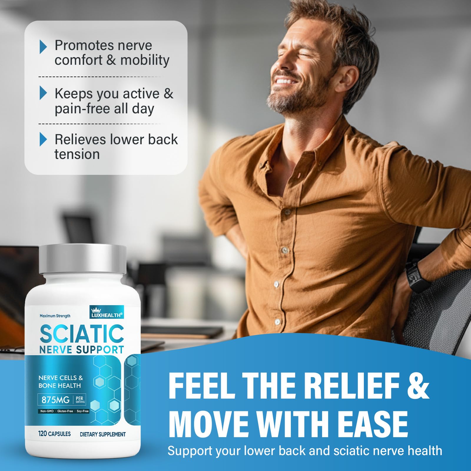 LuxHealth Sciatic Nerve Supplement ingredients panel showing key nutrients