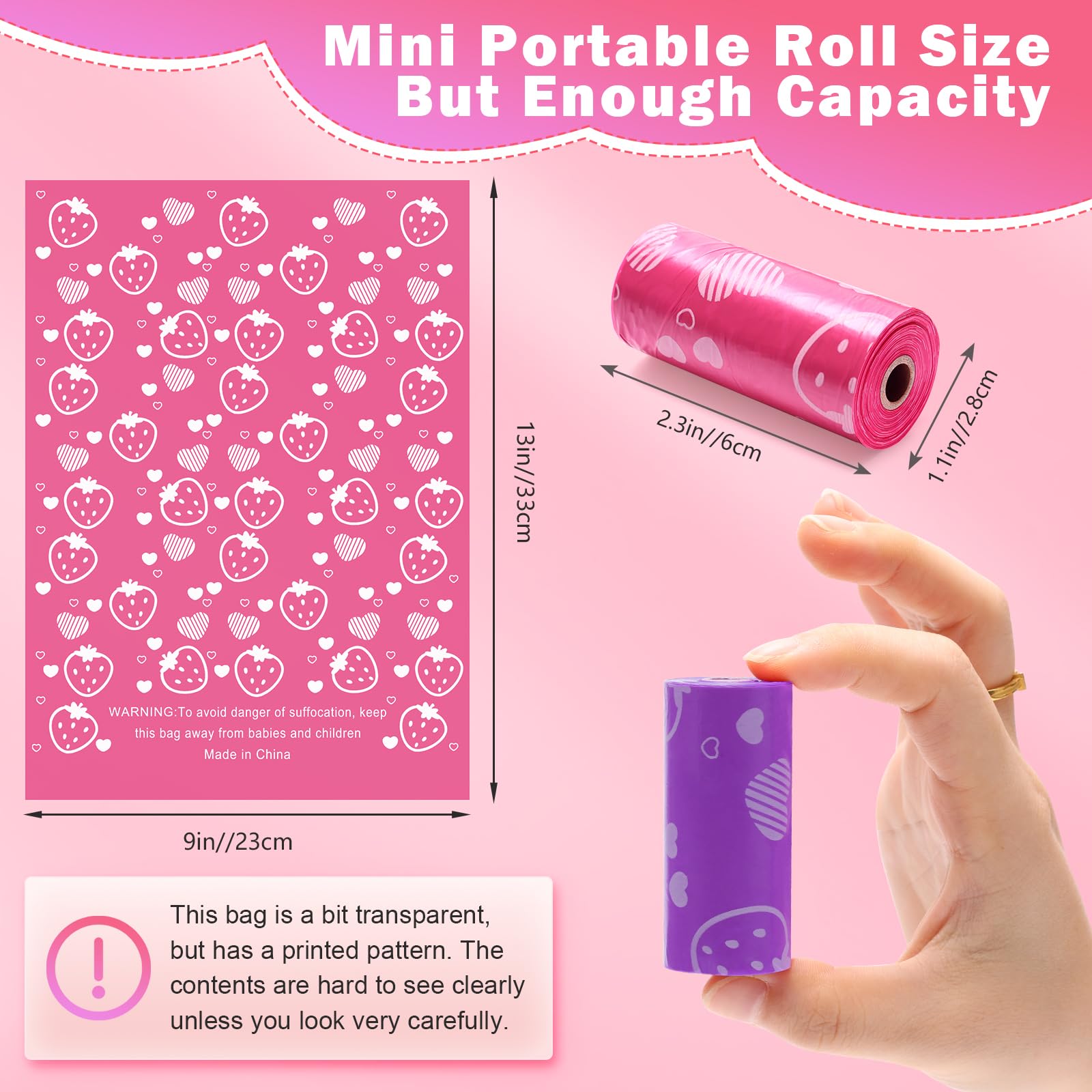 Luxiv pink disposal bags stacked to show compact travel-ready size.