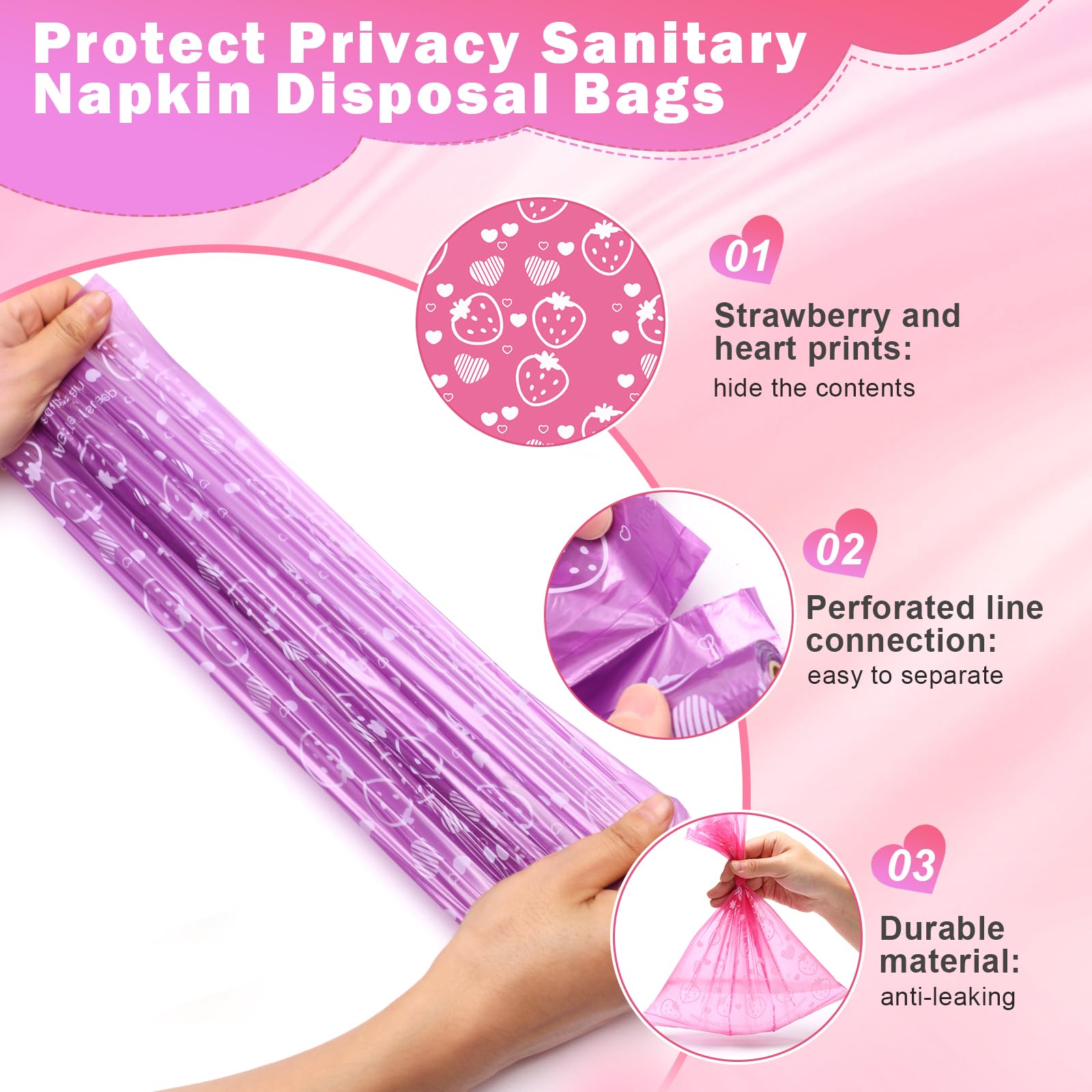Luxiv pink disposal roll closeup displaying mini bag size.