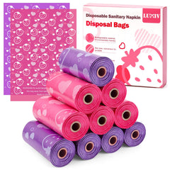 Luxiv pink sanitary disposal bags in package box highlighting privacy design.