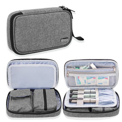 LUXJA bolsa diabeticos glucometro, exterior gris, ideal para viaje y transporte seguro.