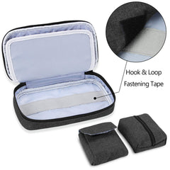 LUXJA bottom pouches secure meters and pills with adhesive straps.