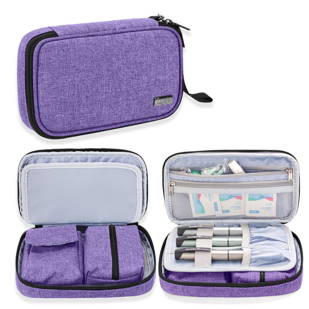 LUXJA travel case top pockets organize lancets and strips for on-the-go testing