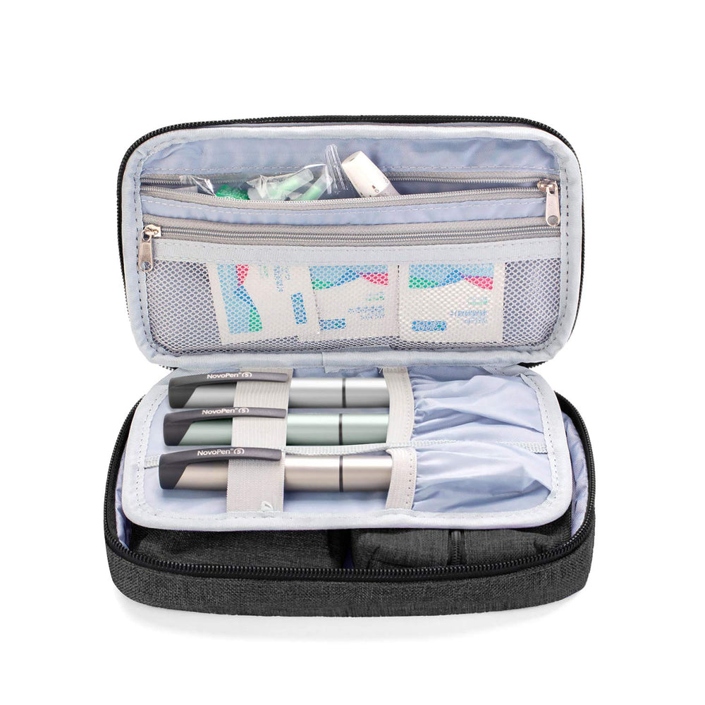 LUXJA case top pockets organize lancets and strips for quick testing.