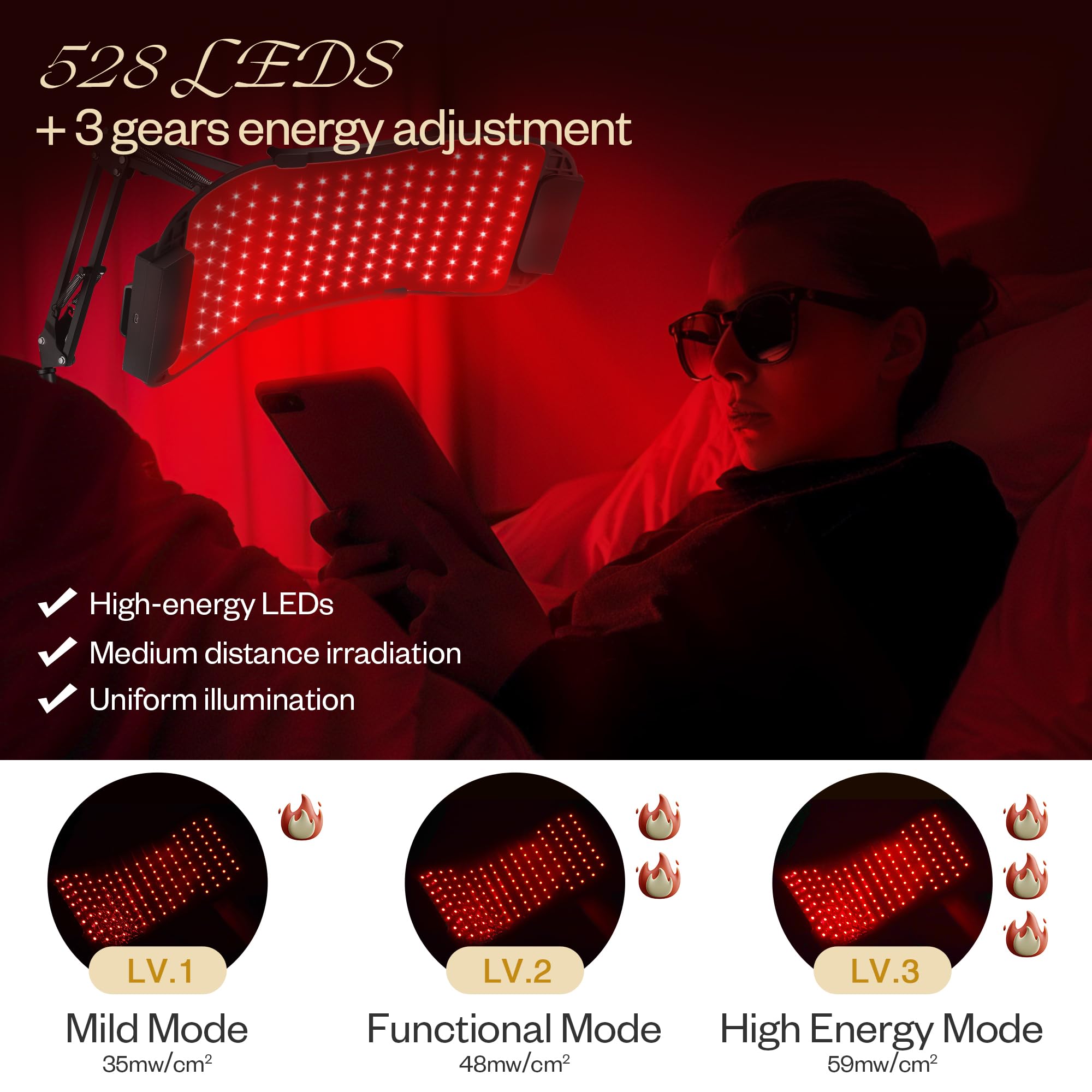 LuxRenew Max 528 red-light beads close-up for enhanced collagen support.