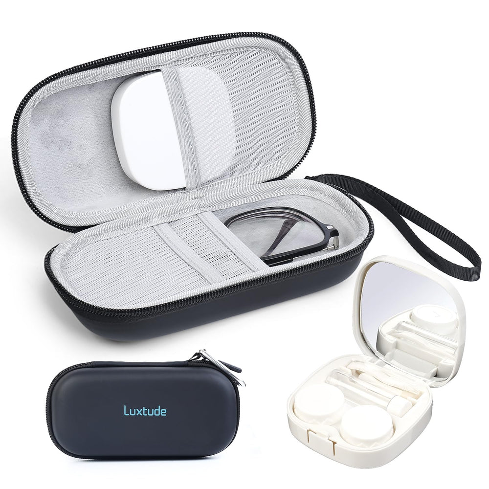 Luxtude 2in1 glasses and contact case with mirror for on-the-go checks.