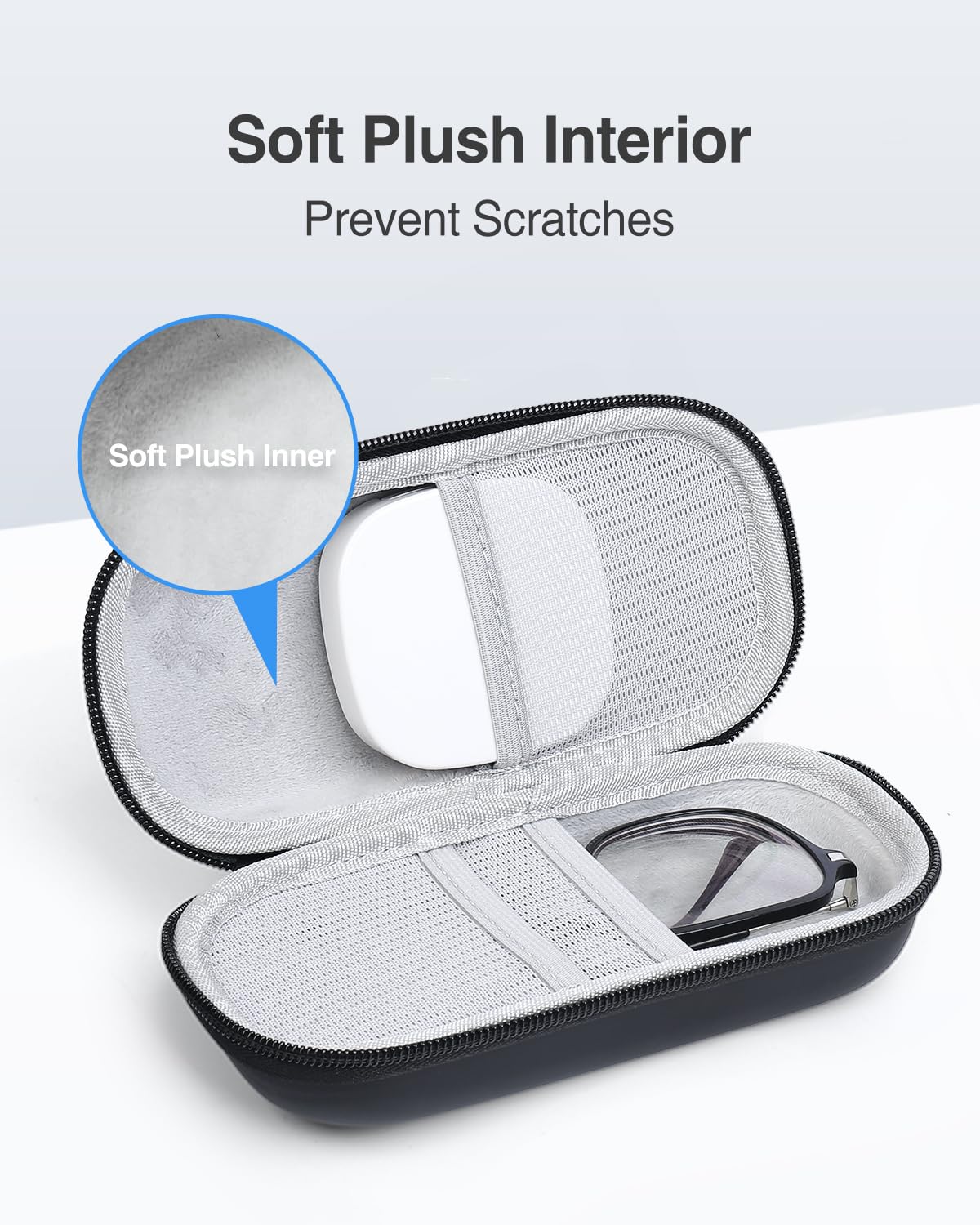 Luxtude soft plush interior with elastic bands secures glasses.