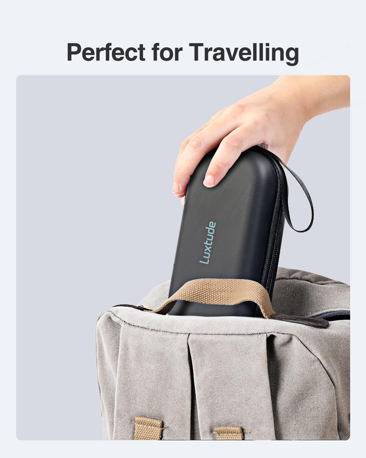 Luxtude solution bottle and tweezers are ready for travel use.