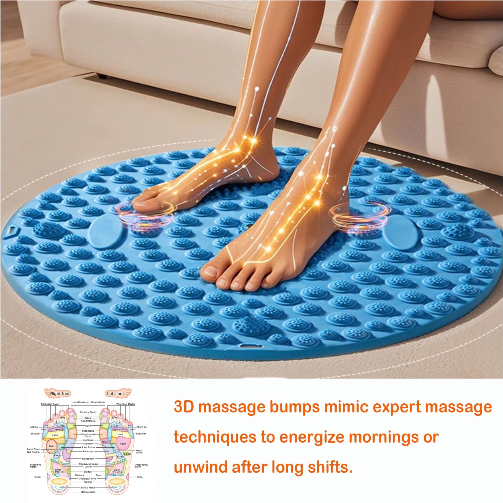 Luzly foot mat close-up of massage bumps delivering targeted reflexology stimulation.