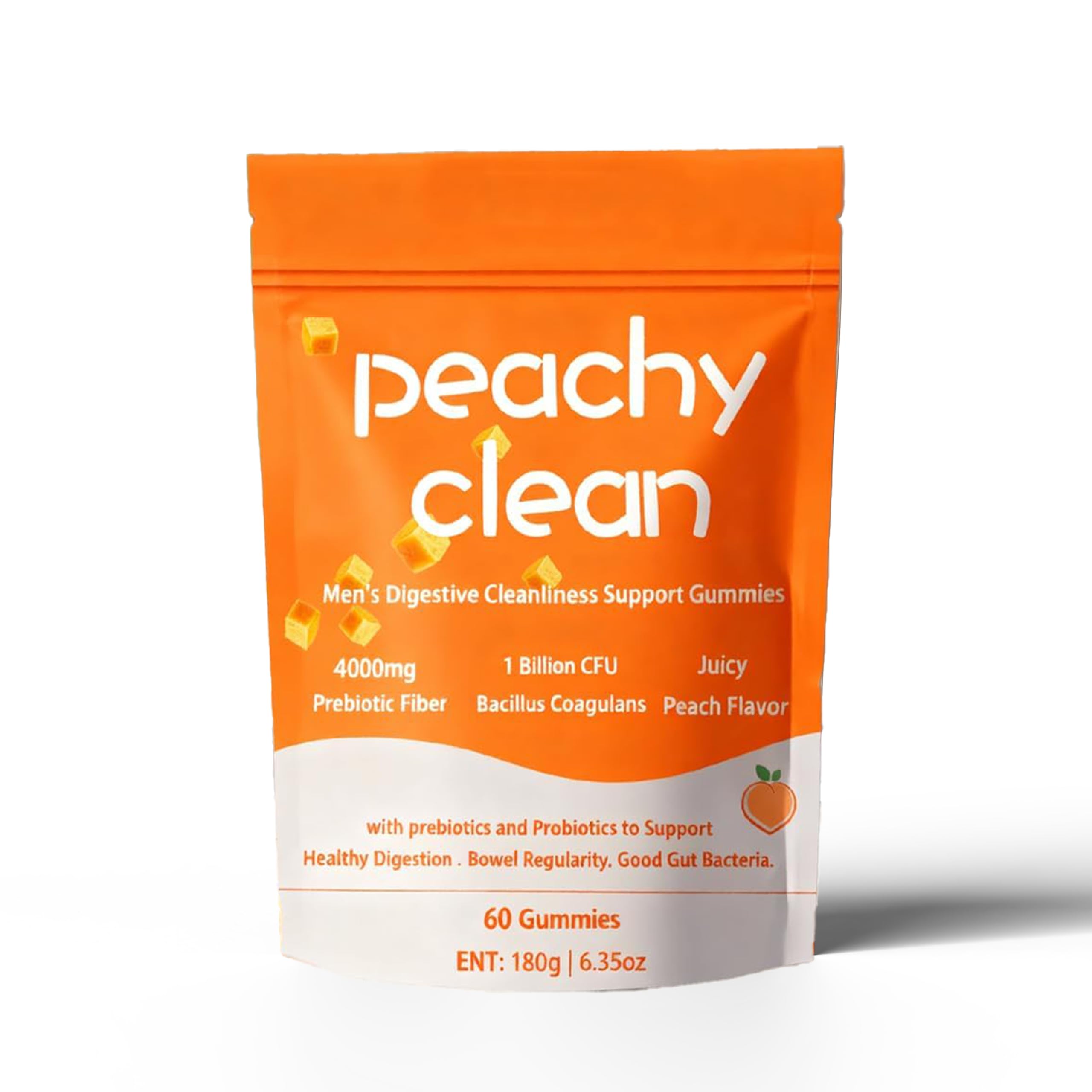 Lwefao Peachy Clean bottle close-up highlighting gut-friendly prebiotic fiber support.