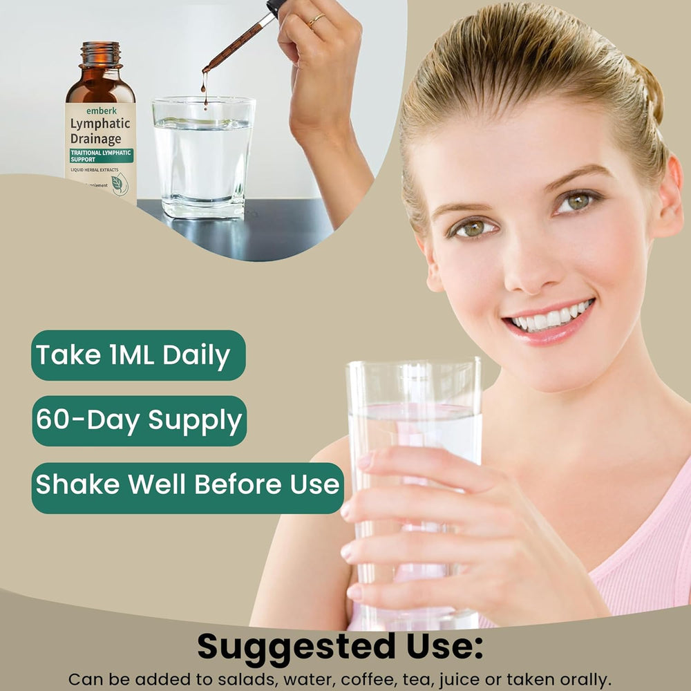 Morning routine with Lymphatic Drainage Drops on a shelf.