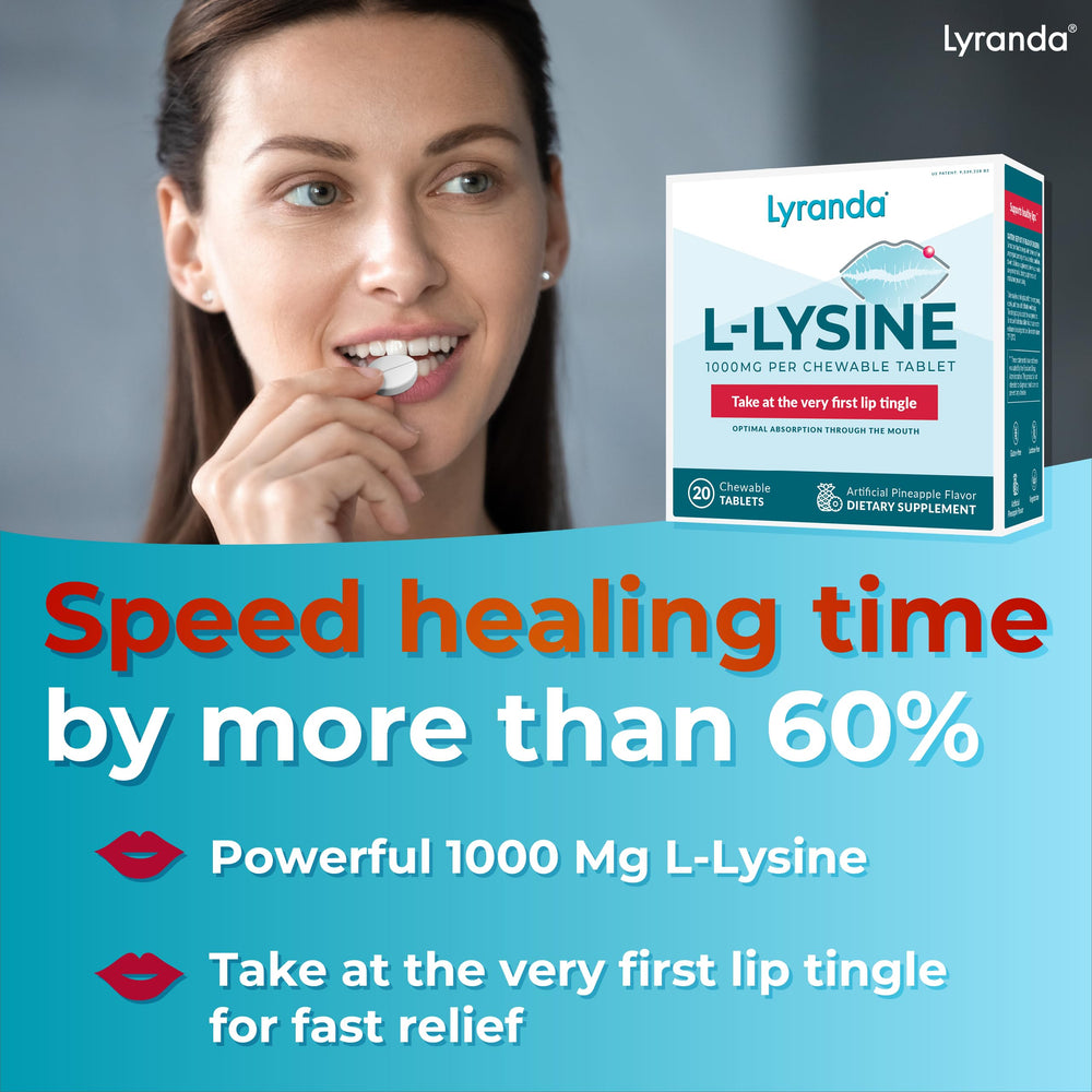 Lyranda Lysine chewable tablets closeup highlighting easy-to-chew texture