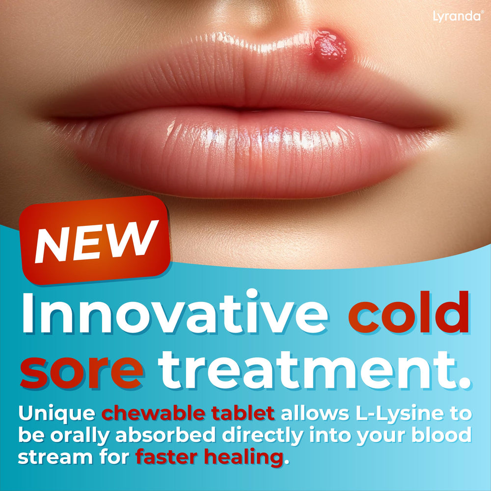 Lyranda Lysine chewables dispensing scene shows easy daily intake