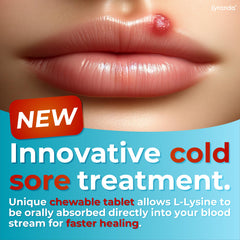 Lyranda Lysine chewables dispensing scene shows easy daily intake