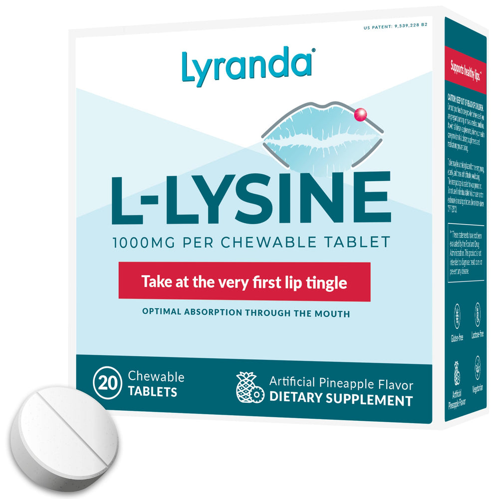 Lyranda Lysine chewable tablets packaging for on-the-go immune support