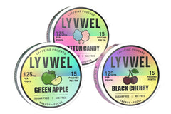 LyvWel blue raspberry energy pouch highlighting flavor option and compact design