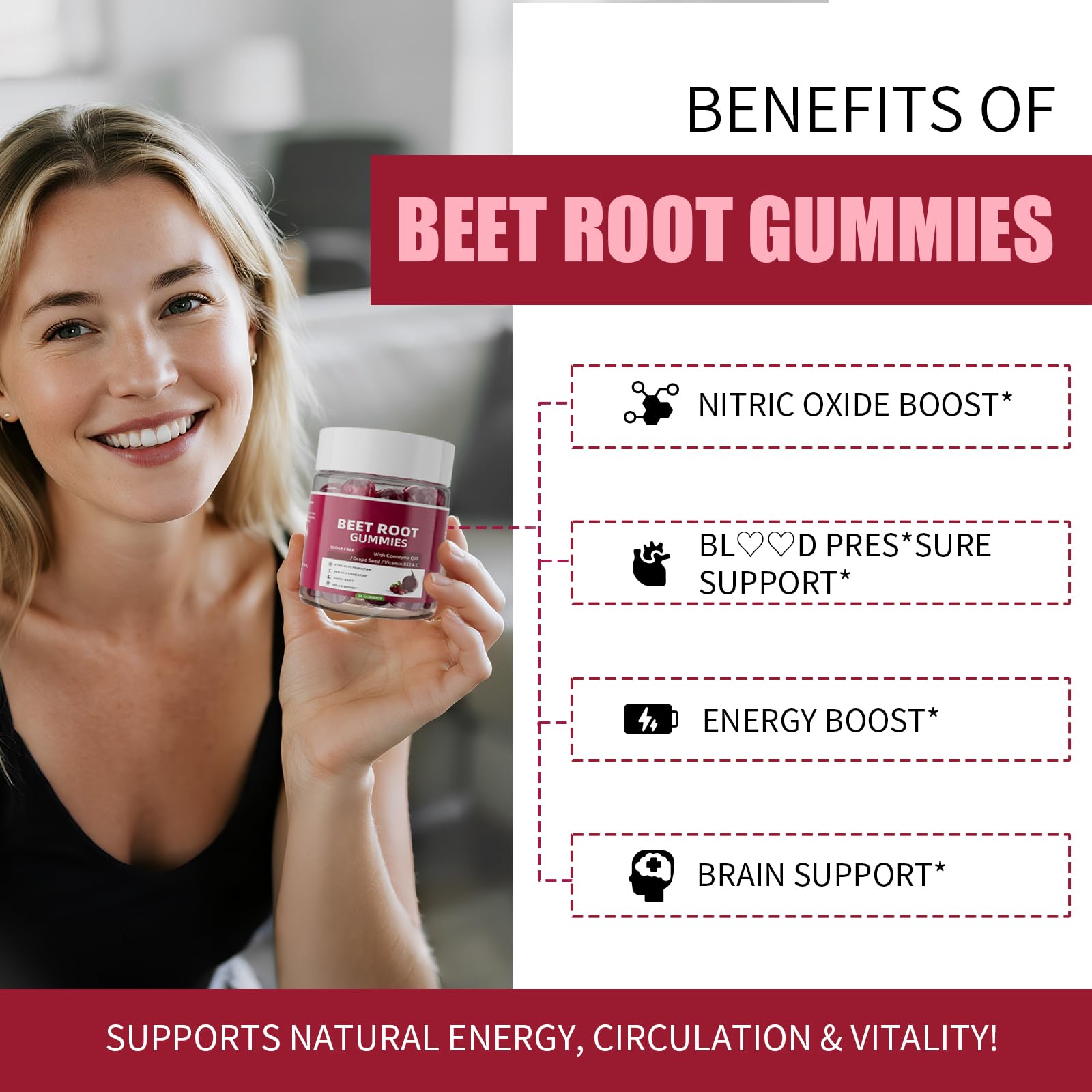 M inch Beet Root Gummies berry-pomegranate flavor close-up with natural sweetness