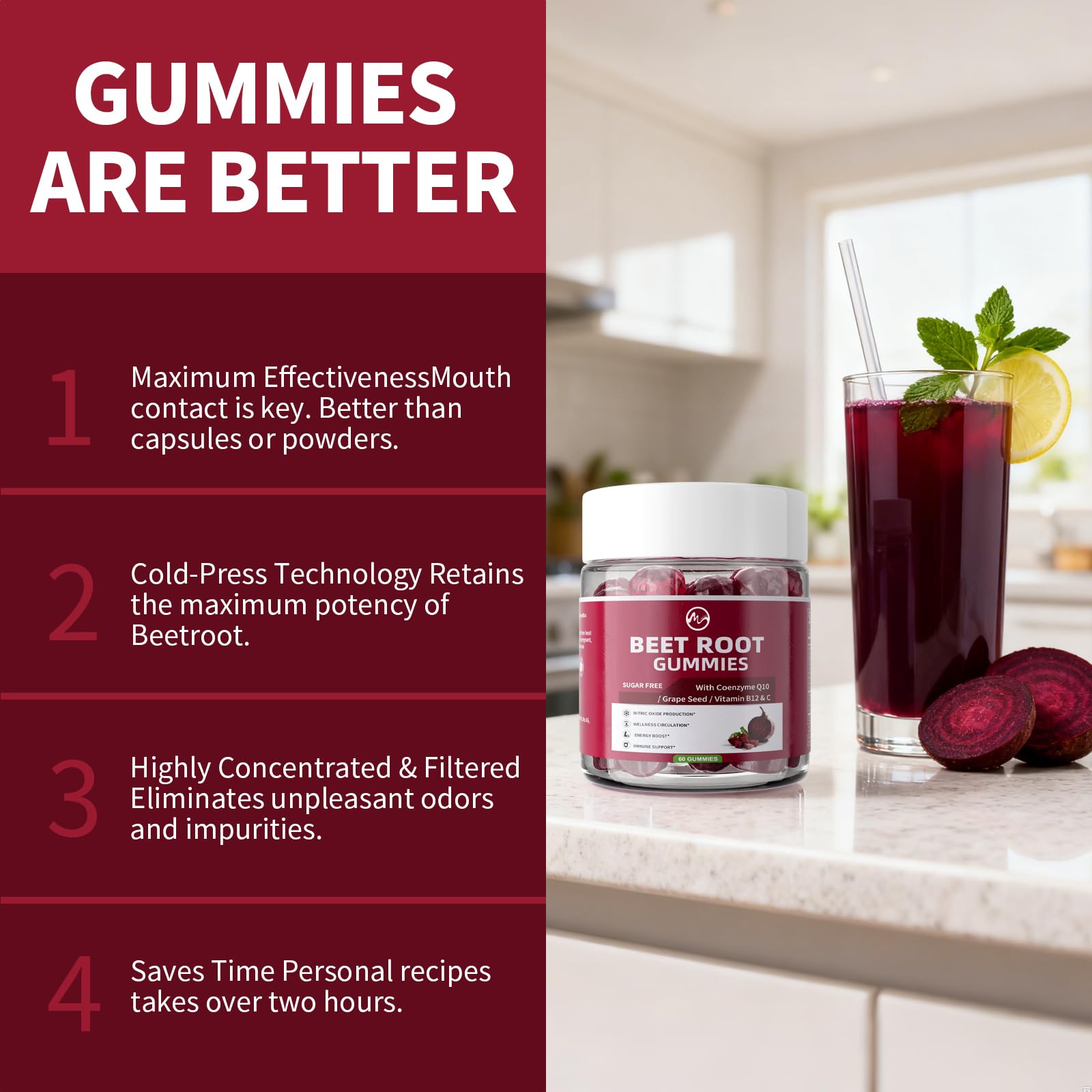 M inch Beet Root Gummies 2-pack packaging for convenient daily use