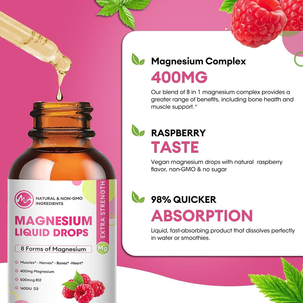 M inch Magnesium Liquid Drops being poured for easy dosing.