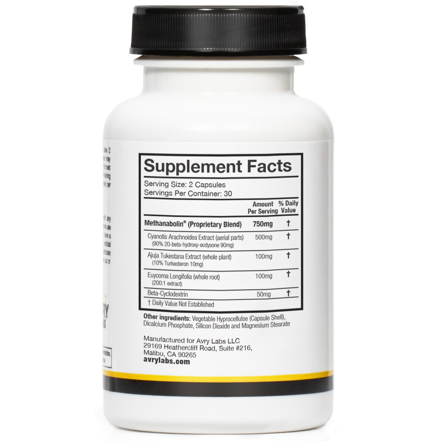 M1-BOL Avry Labs label ingredients panel highlighting protein support nutrients.