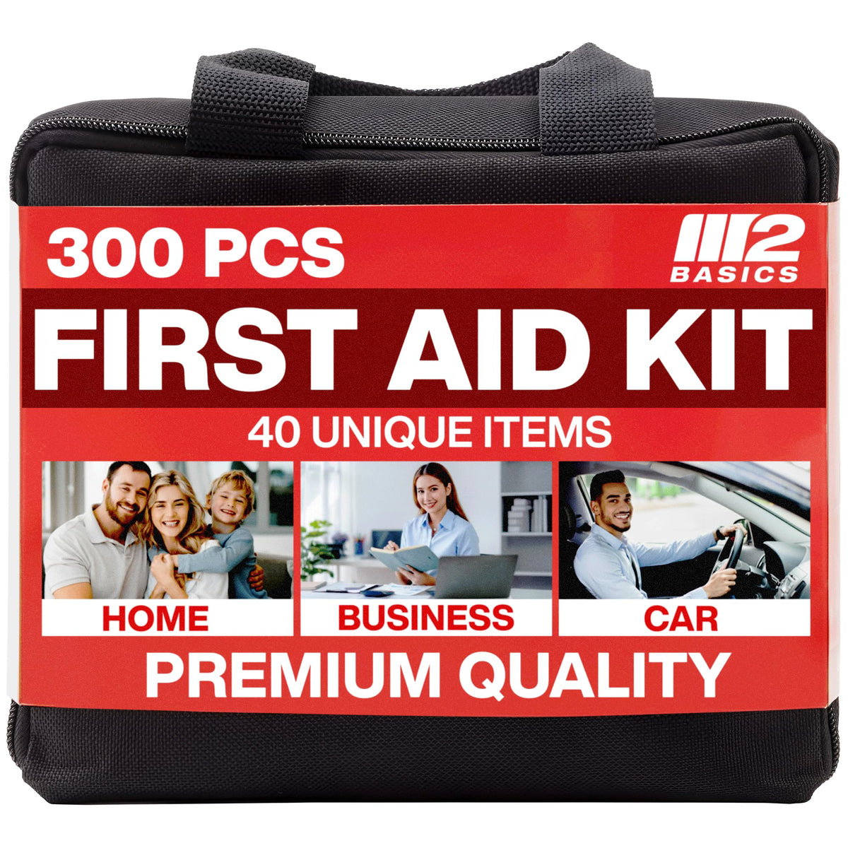 The M2 BASICS Premium emergency kit bag closed for portable safety.