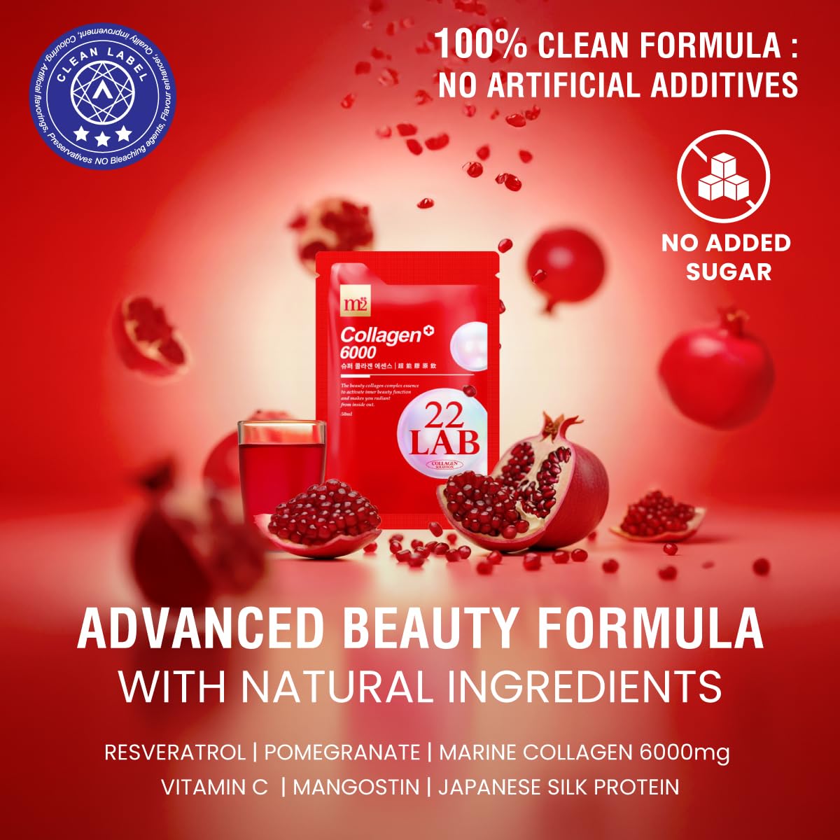m2 Super Collagen Drink packaging box highlights travel-friendly format