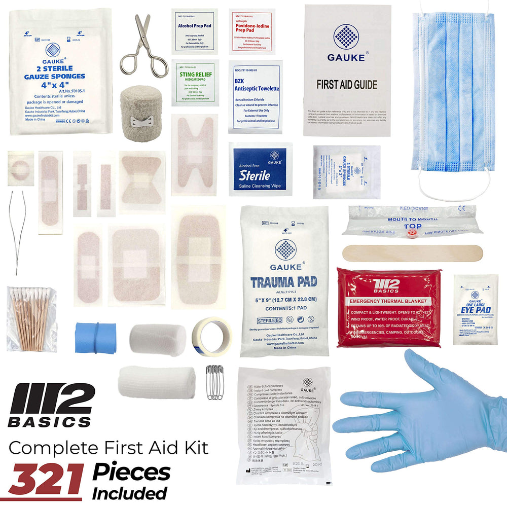 M2 BASICS burn-care items ready for minor incidents with easy-to-grab tools.