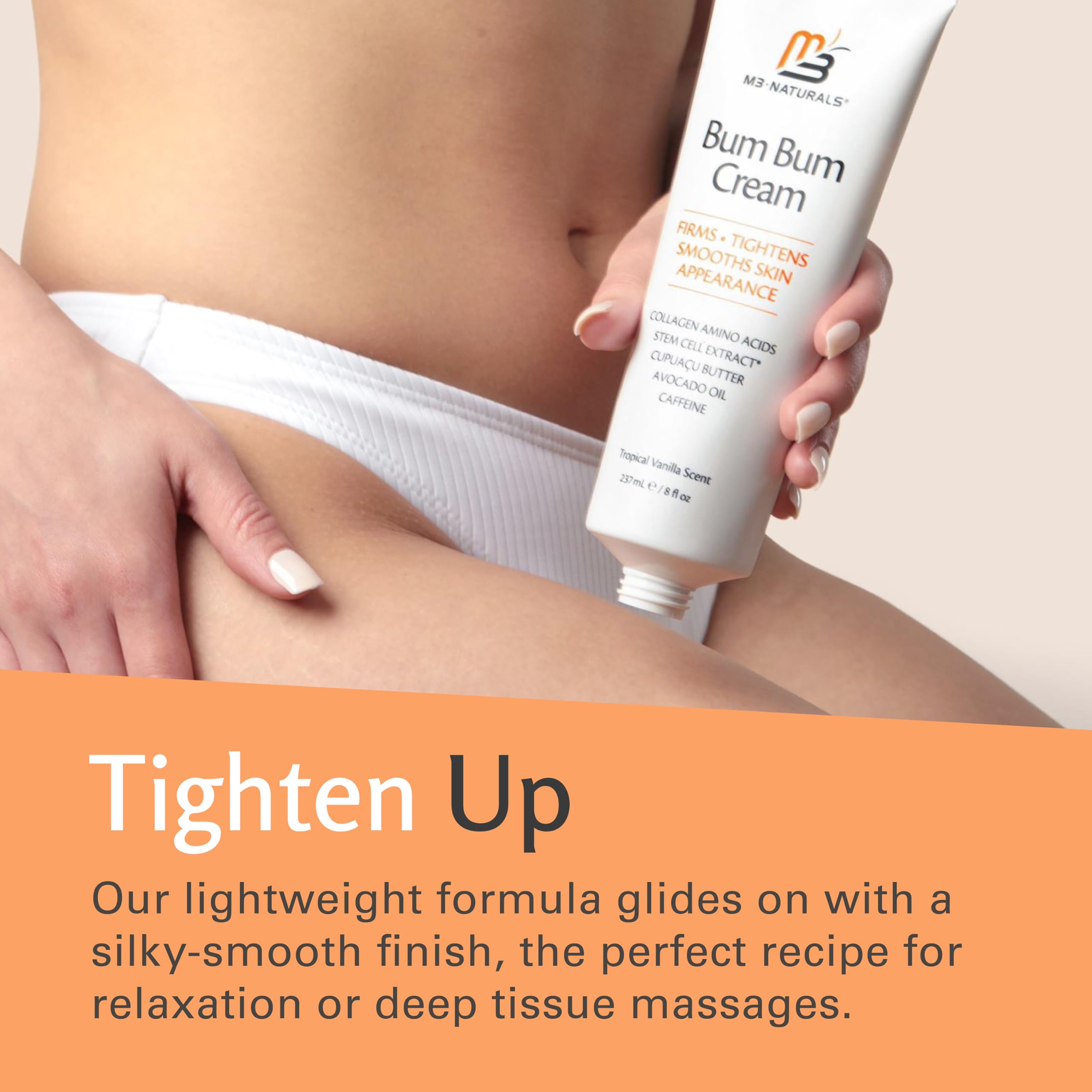 M3 Naturals Bum Bum Cream texture shown during quick absorption