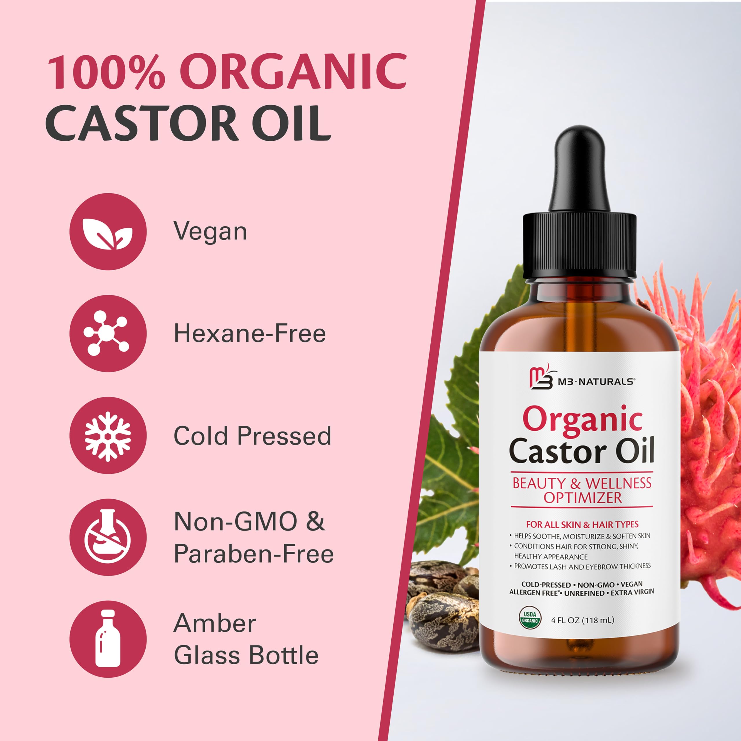 M3 Naturals castor oil belly-button oiling setup for a self-care ritual.