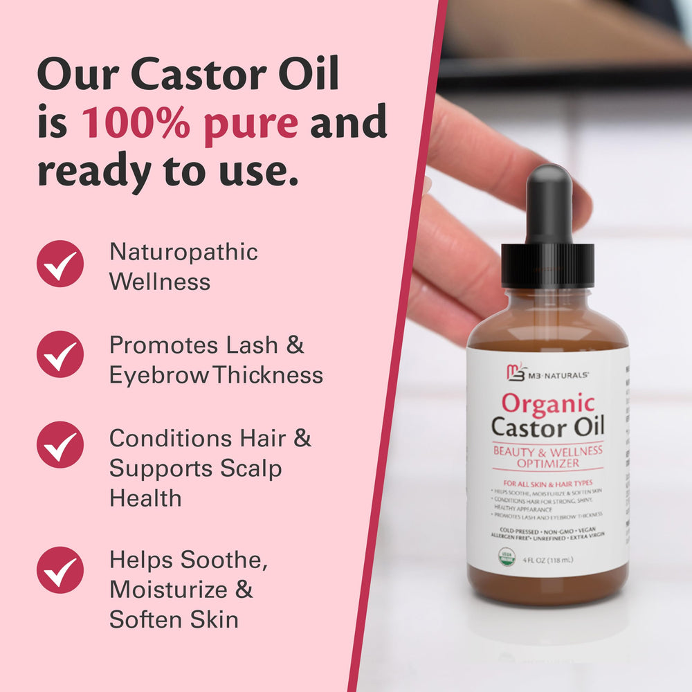 M3 Naturals castor oil shown for DIY essential oil blends and routines.