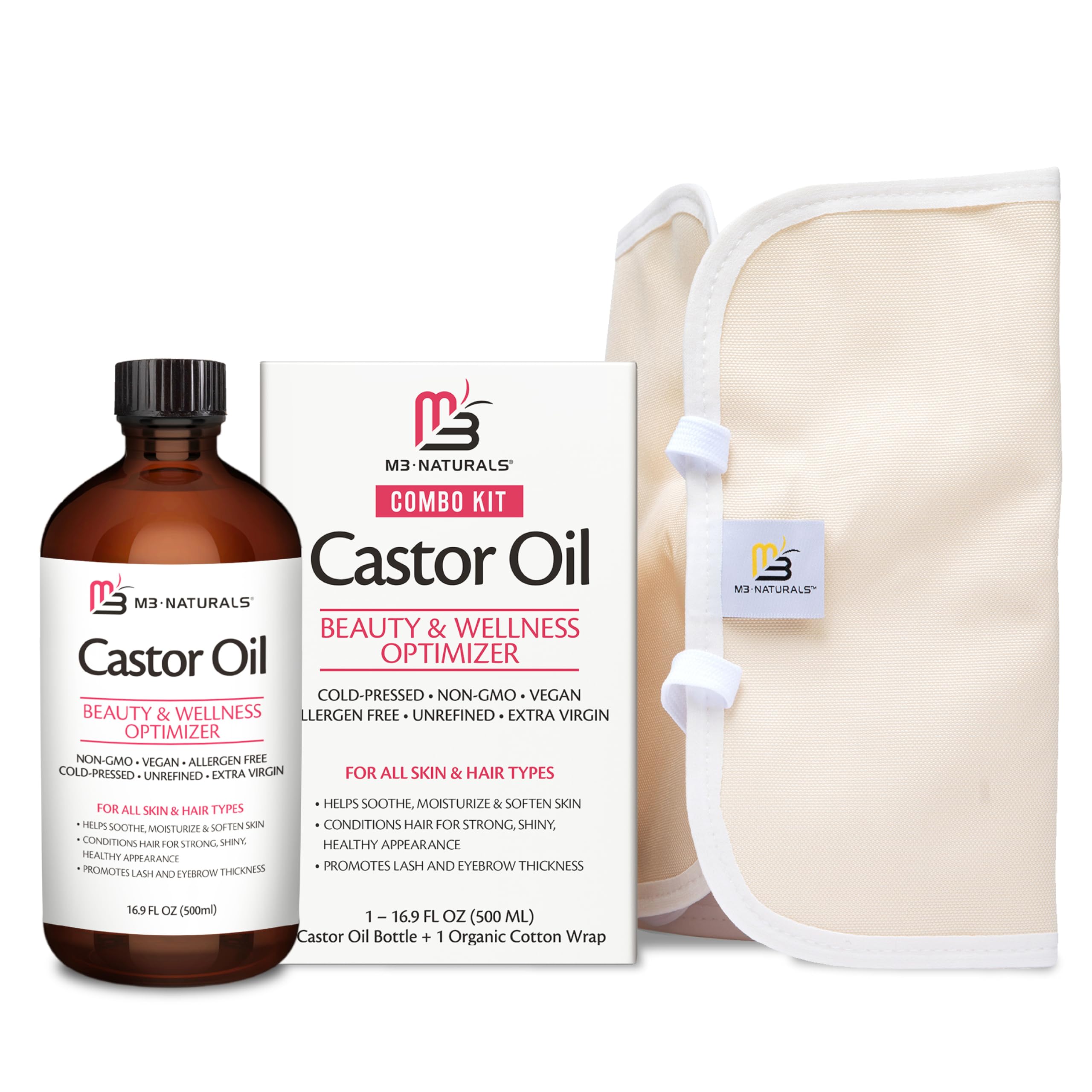 M3 Naturals castor oil bottle with hexane-free formula for skin care routines