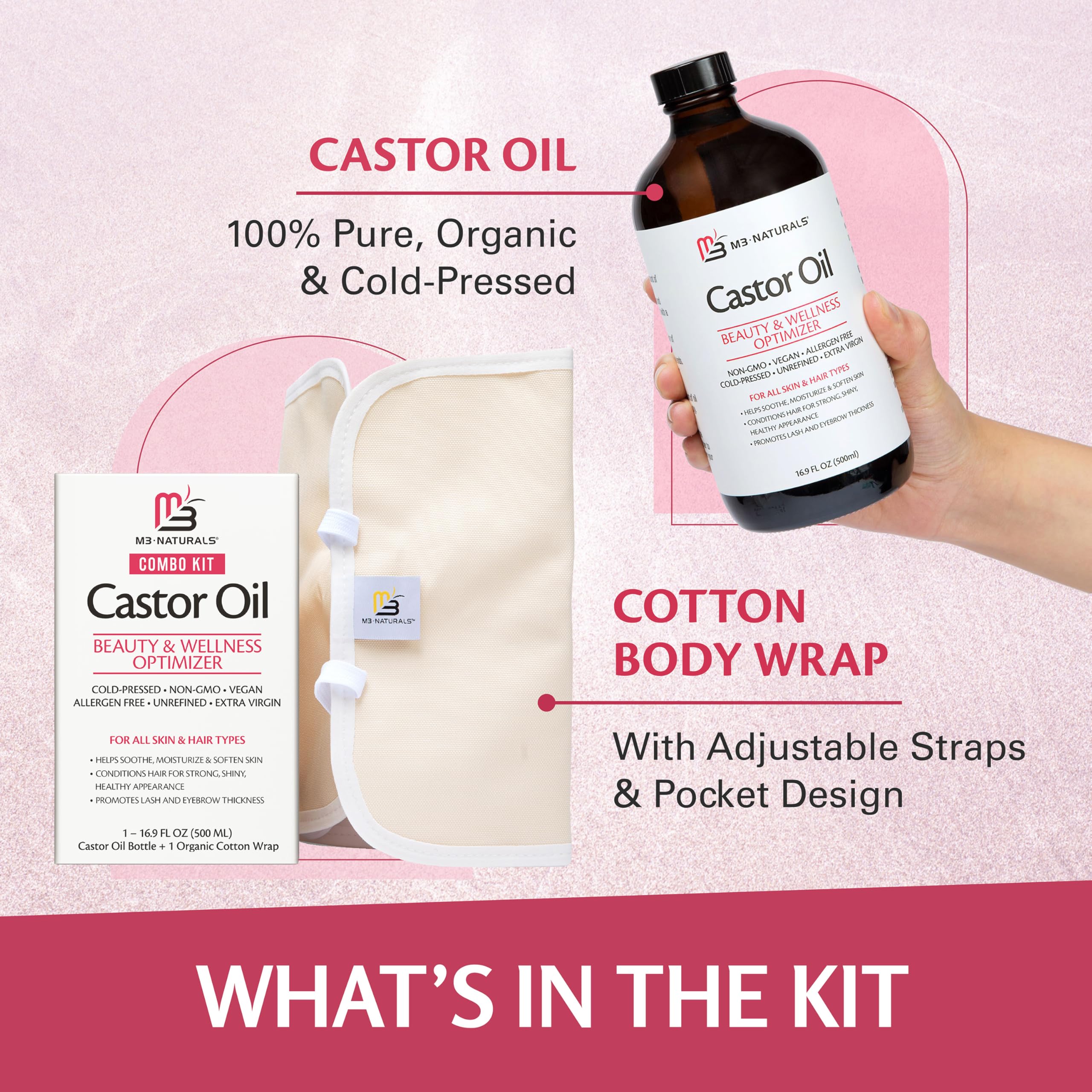 M3 Naturals castor oil pour showing simple skin application