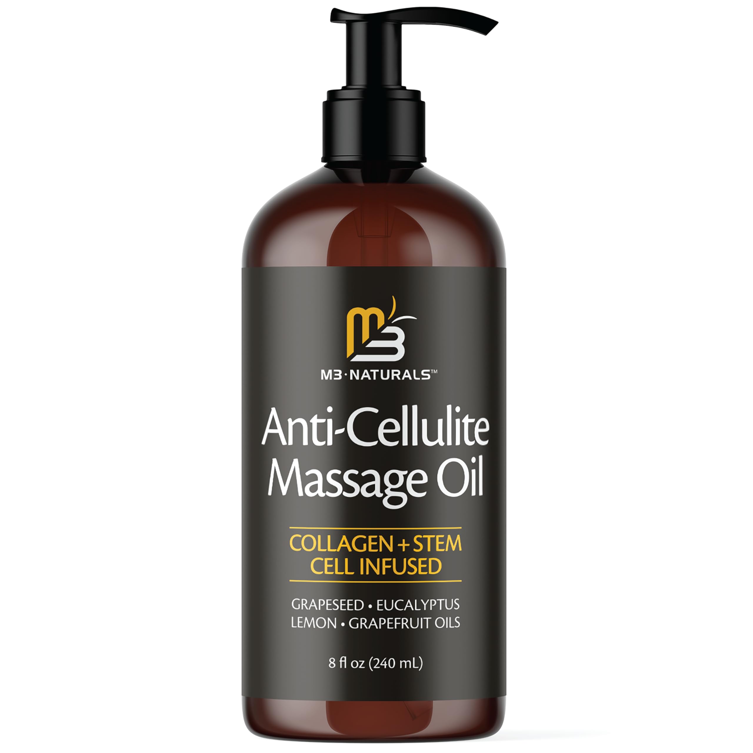 M3 Naturals Firming Oil bottle pour for smooth, hydrated skin.