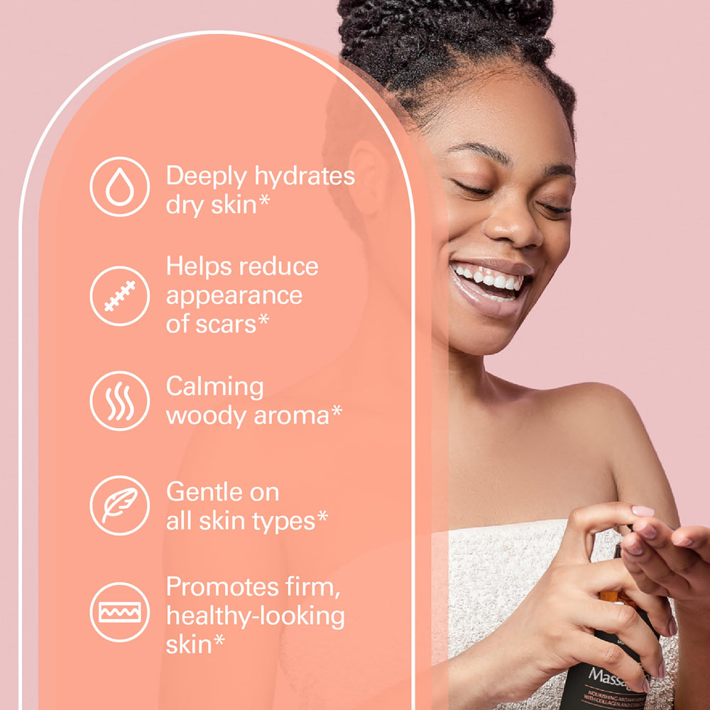 M3 Naturals Frankincense Massage Oil being poured to show texture and flow
