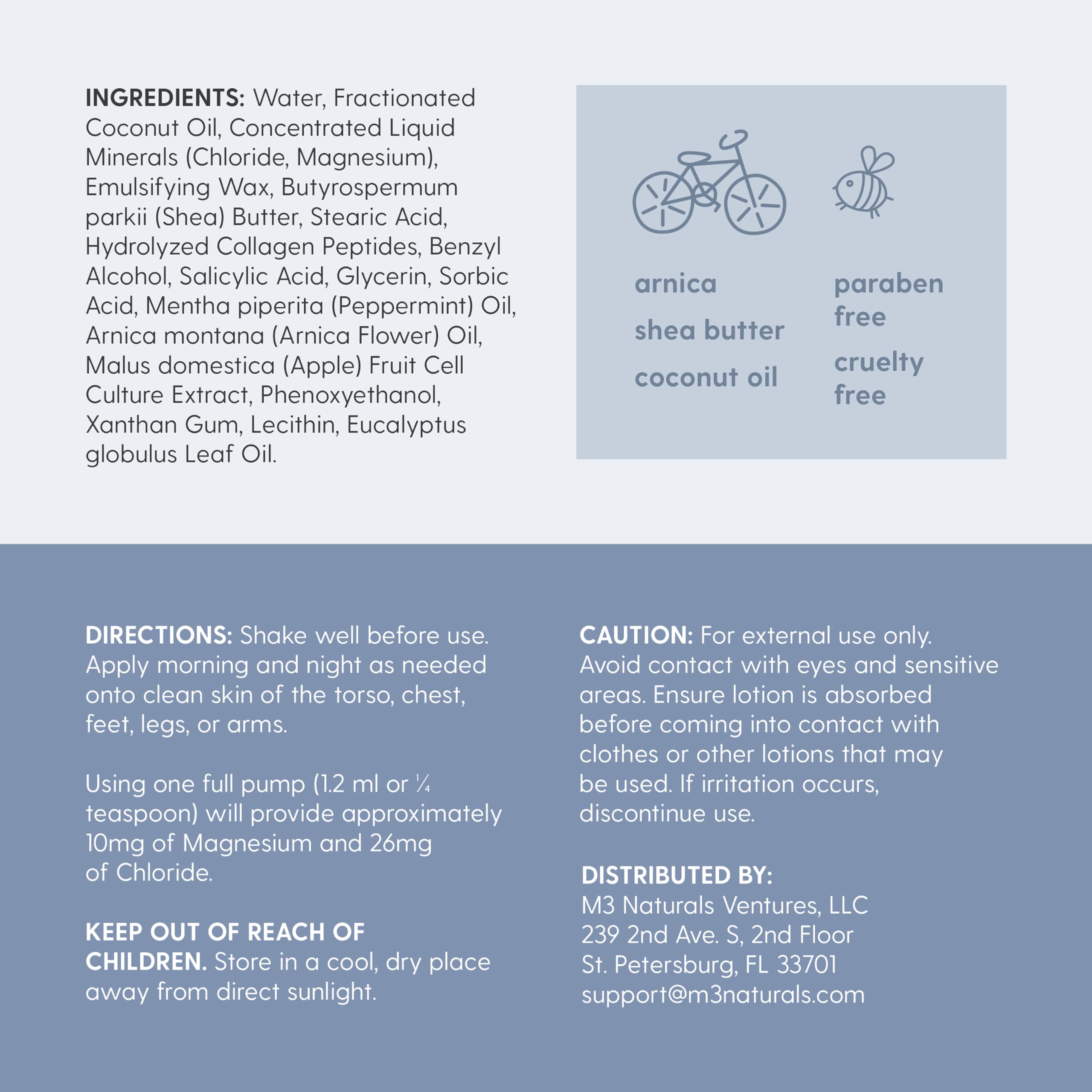 M3 Naturals kids magnesium lotion closeup, unscented formula for sensitive skin.