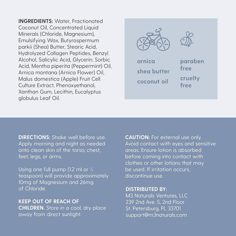 M3 Naturals kids magnesium lotion closeup, unscented formula for sensitive skin.