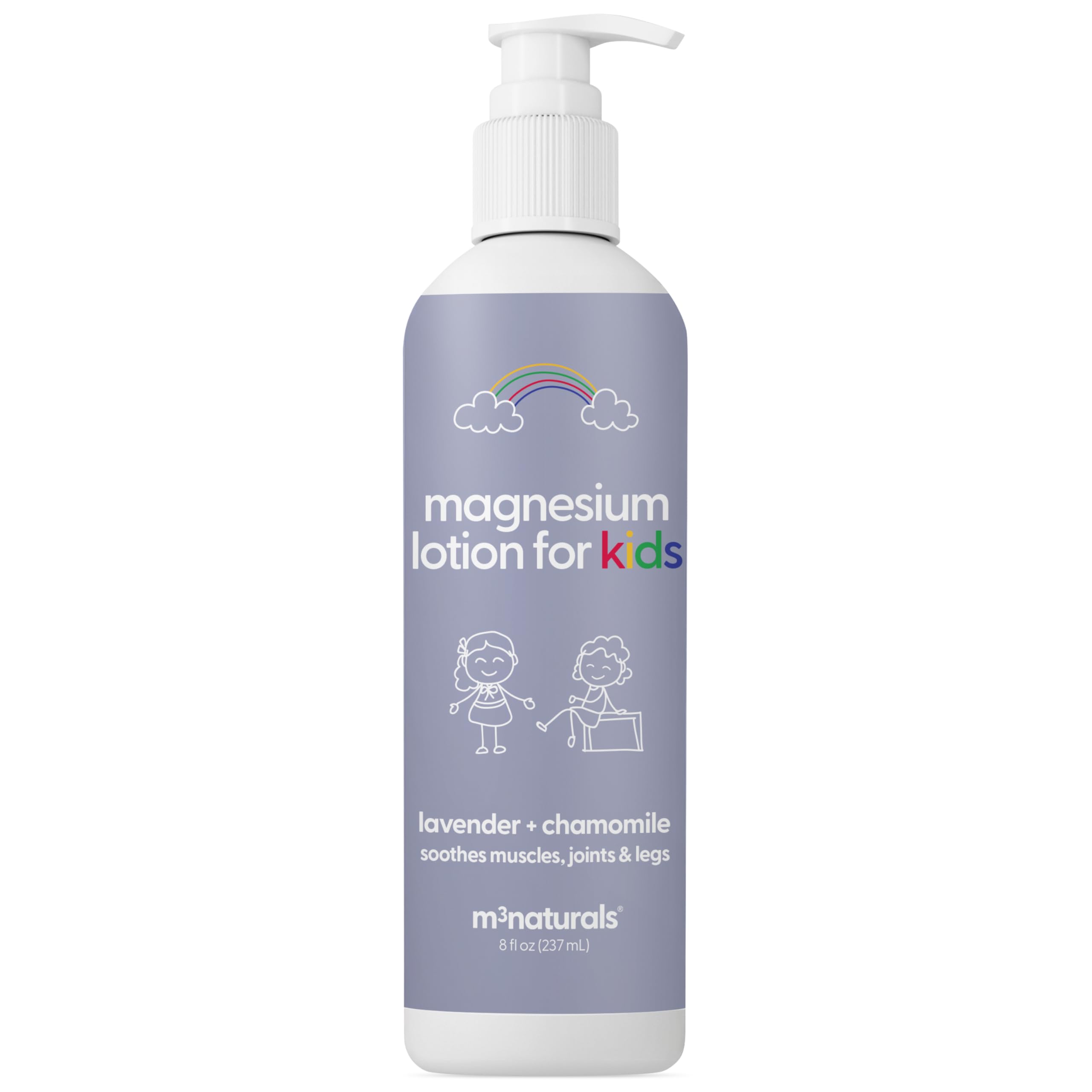 M3 Naturals Lavender Magnesium Lotion for Kids bottle supports calm, restful nights.