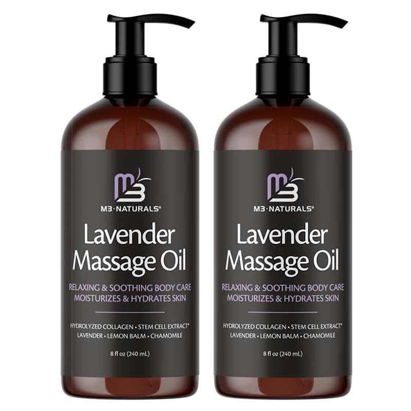 M3 Naturals Lavender Massage Oil bottle for quick absorption and soothing skin.