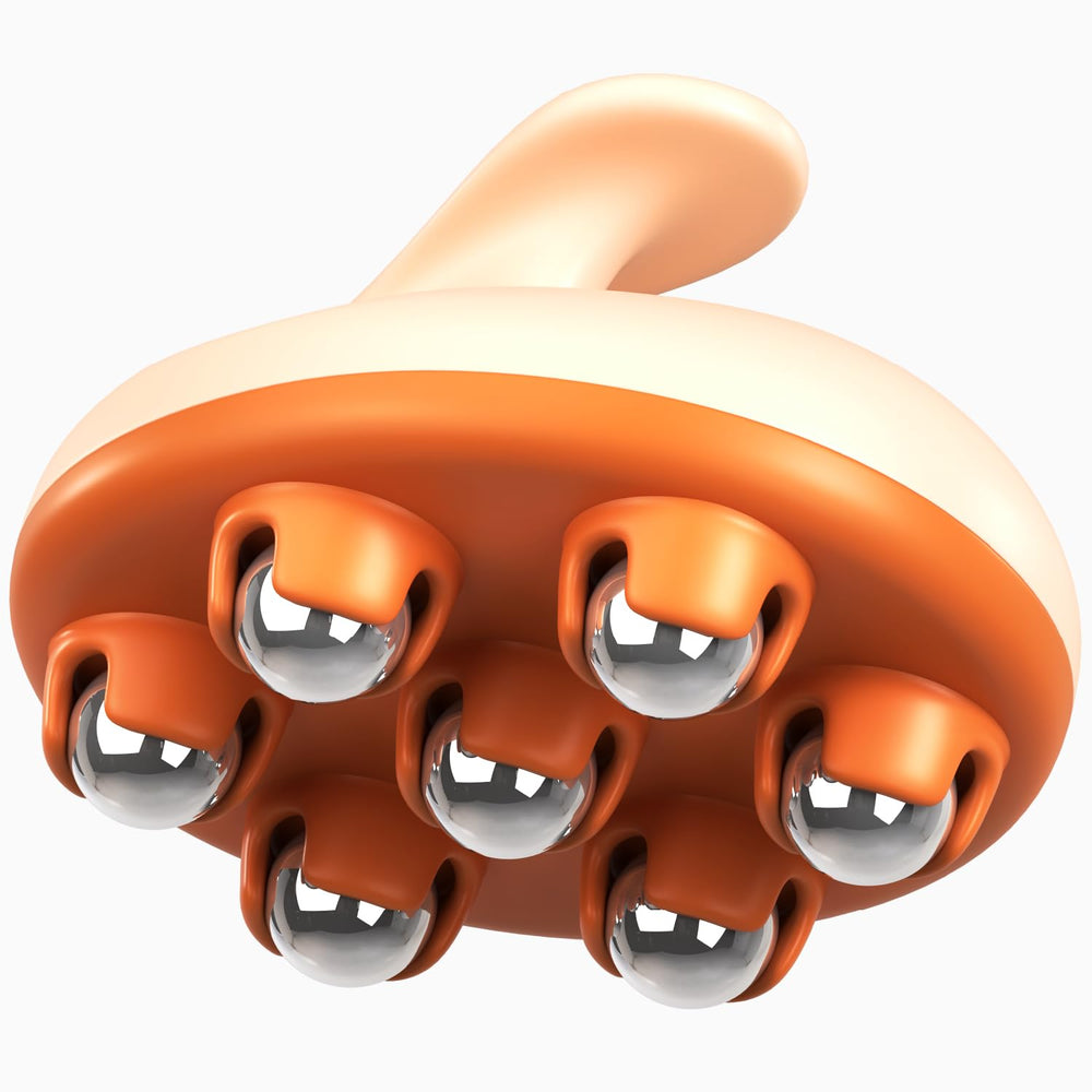 M3 Naturals lymphatic massager with orange ergonomic handle for targeted tension relief.