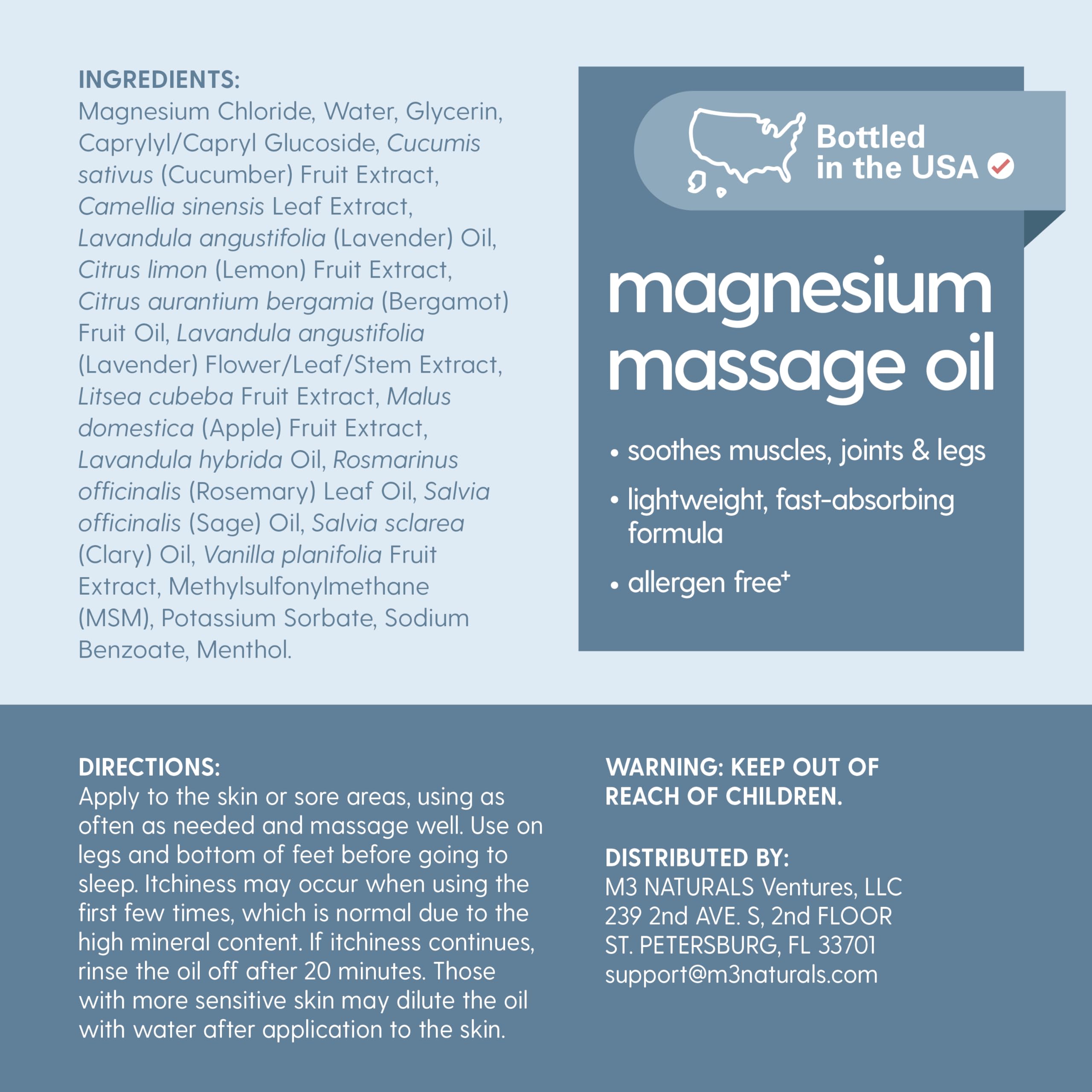 M3 Naturals magnesium massage oil is skin-friendly and suitable for sensitive skin.