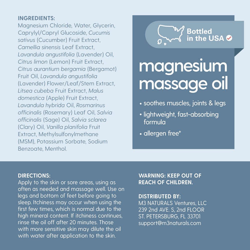 M3 Naturals magnesium massage oil is skin-friendly and suitable for sensitive skin.