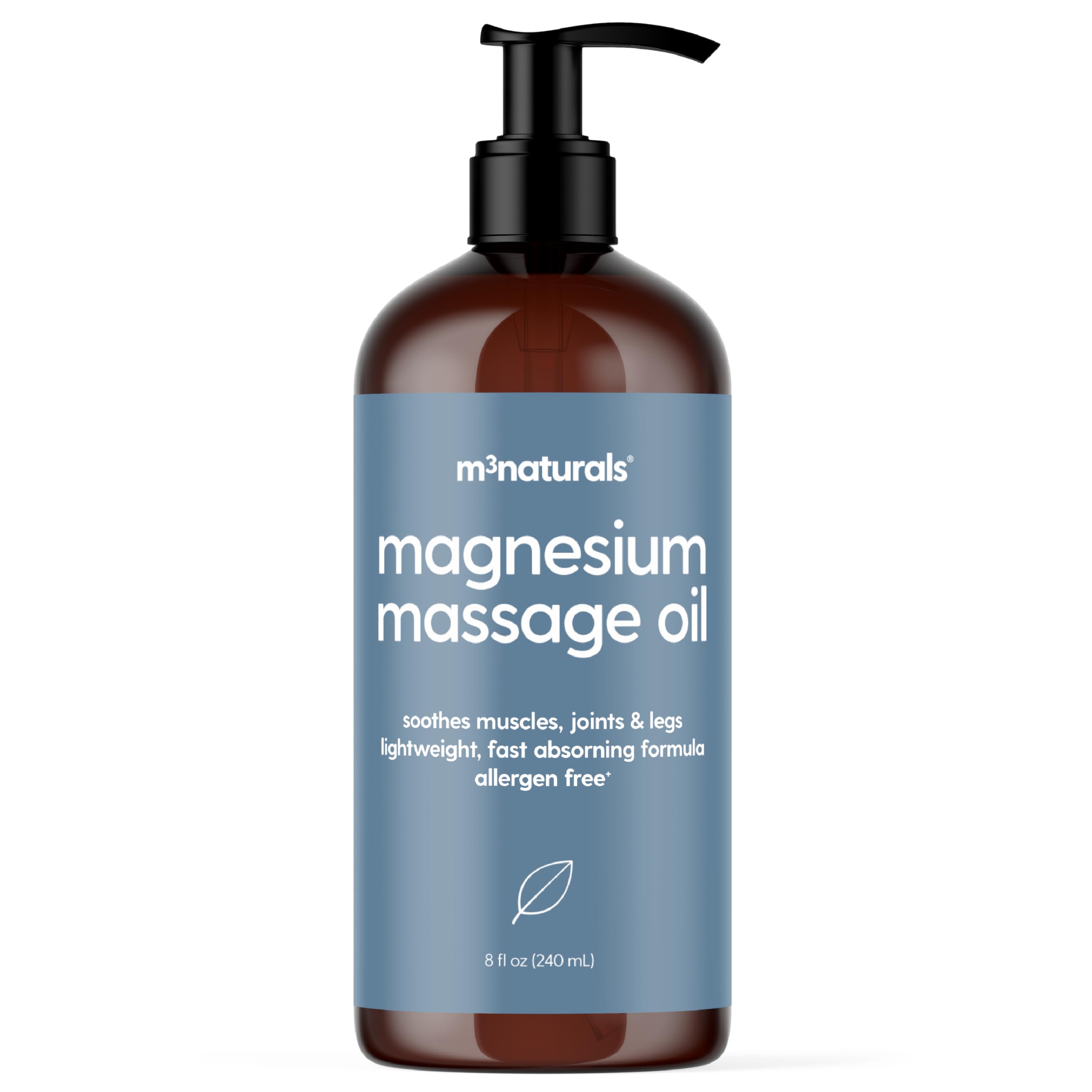 M3 Naturals Magnesium Massage Oil for sore muscles, easing tension after workouts.