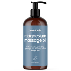 M3 Naturals Magnesium Massage Oil for sore muscles, easing tension after workouts.
