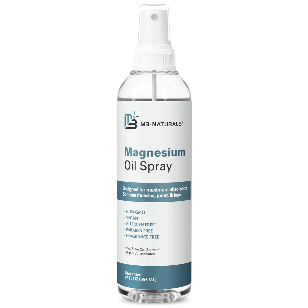 M3 Naturals magnesium oil spray on skin for relaxation and comfort