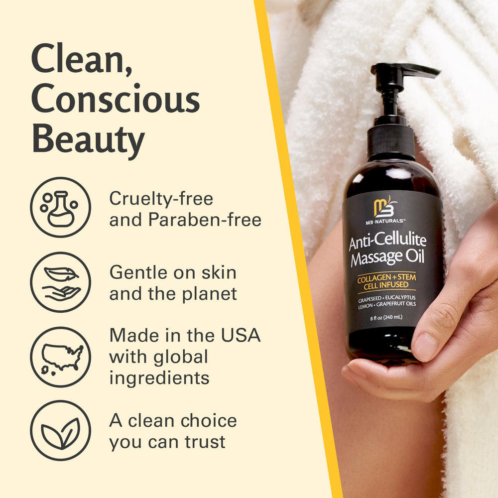 M3 Naturals massage tools paired with oil for enhanced absorption.